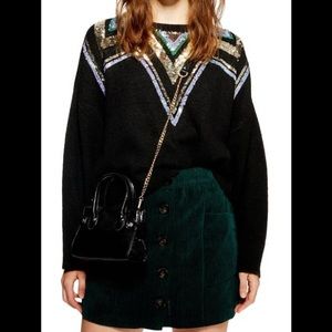 Topshop Sequin Yoke Fair Isle Sweater Cropped